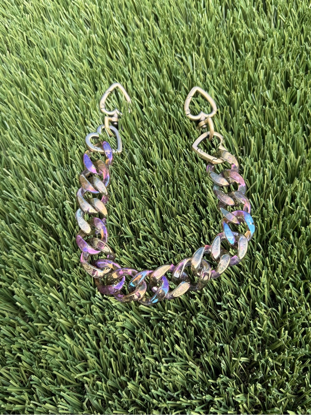 Novelty Strap| Bag Strap| Bronzed Iridescent Heart Chain Link| Heart Shaped - Picture 3 of 4